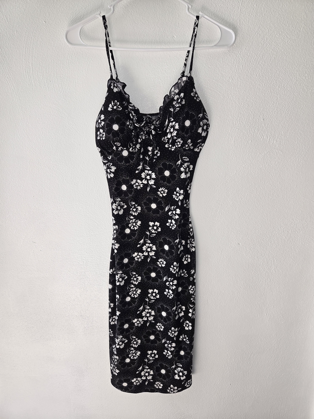 No Boundaries Black & White Floral Midi Dress with Spaghetti Straps